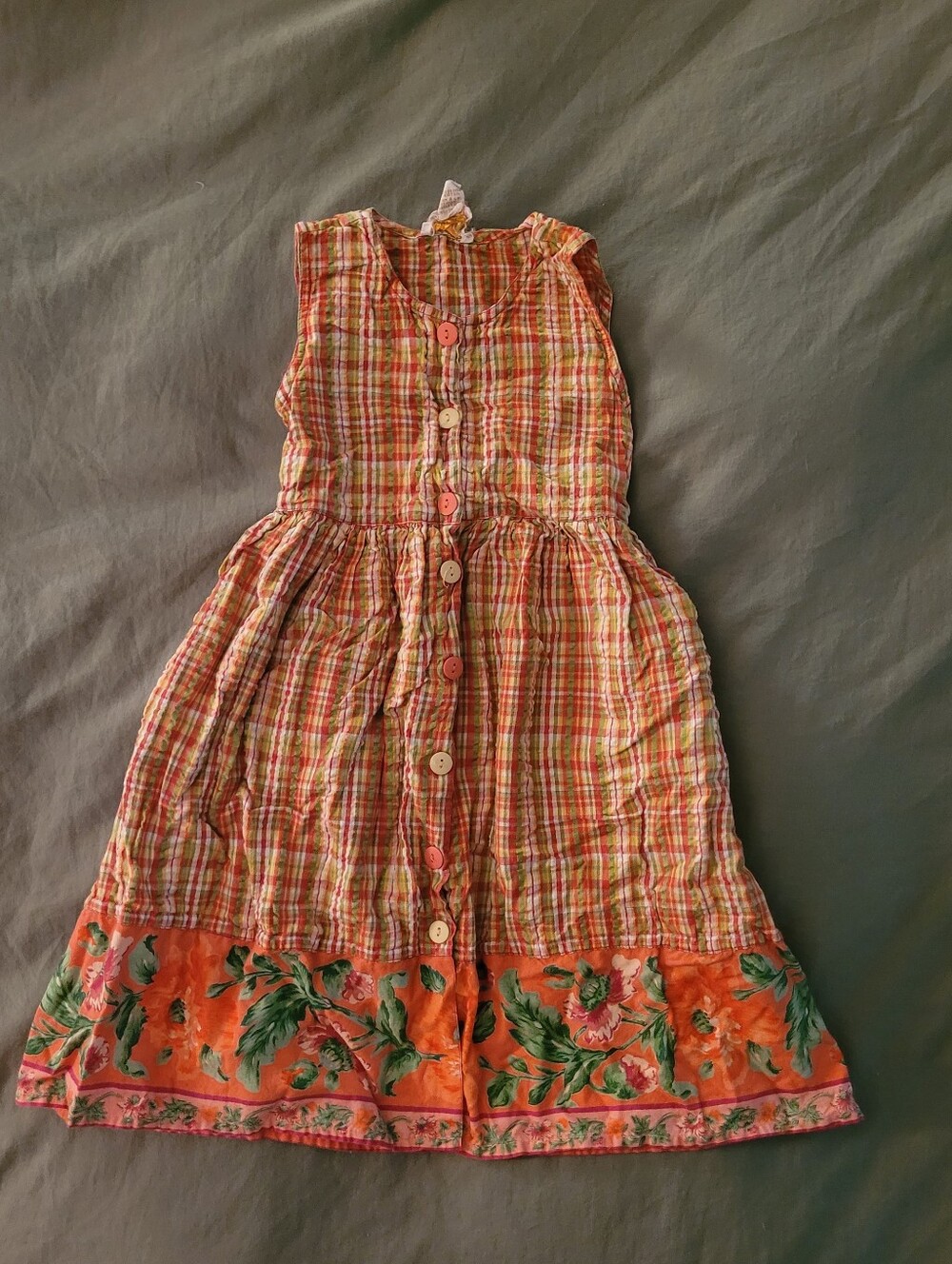 Vintage Cornelloki Girls Dress Size 3/4 Plaid Floral Button Front Cottagecore